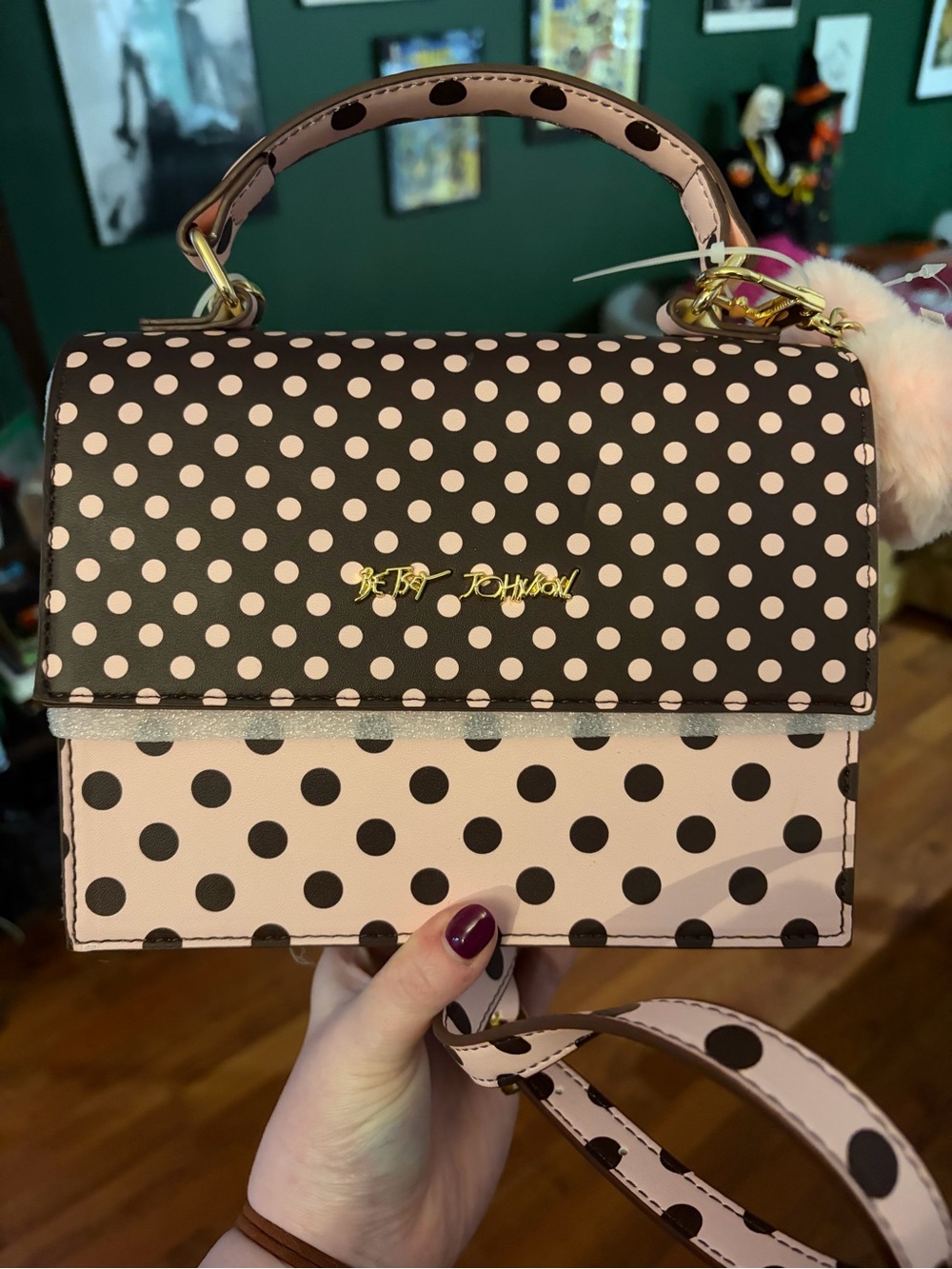 Betsey Johnson Pink and brown Polka Dot Top-Handle Bag cross body